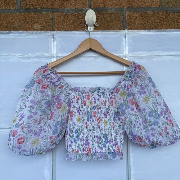 Saylor Teryn multi color floral ruffle smocked top XS - Picture 10 of 14